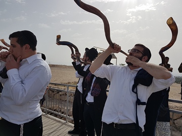 תוקעים בשופרות על תל יריחו ביום כיבוש יריחו